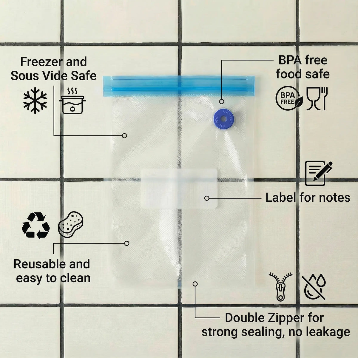 Kivo  Reusable Vacuum Sealer Bags (11 x 10 inch) KIVO