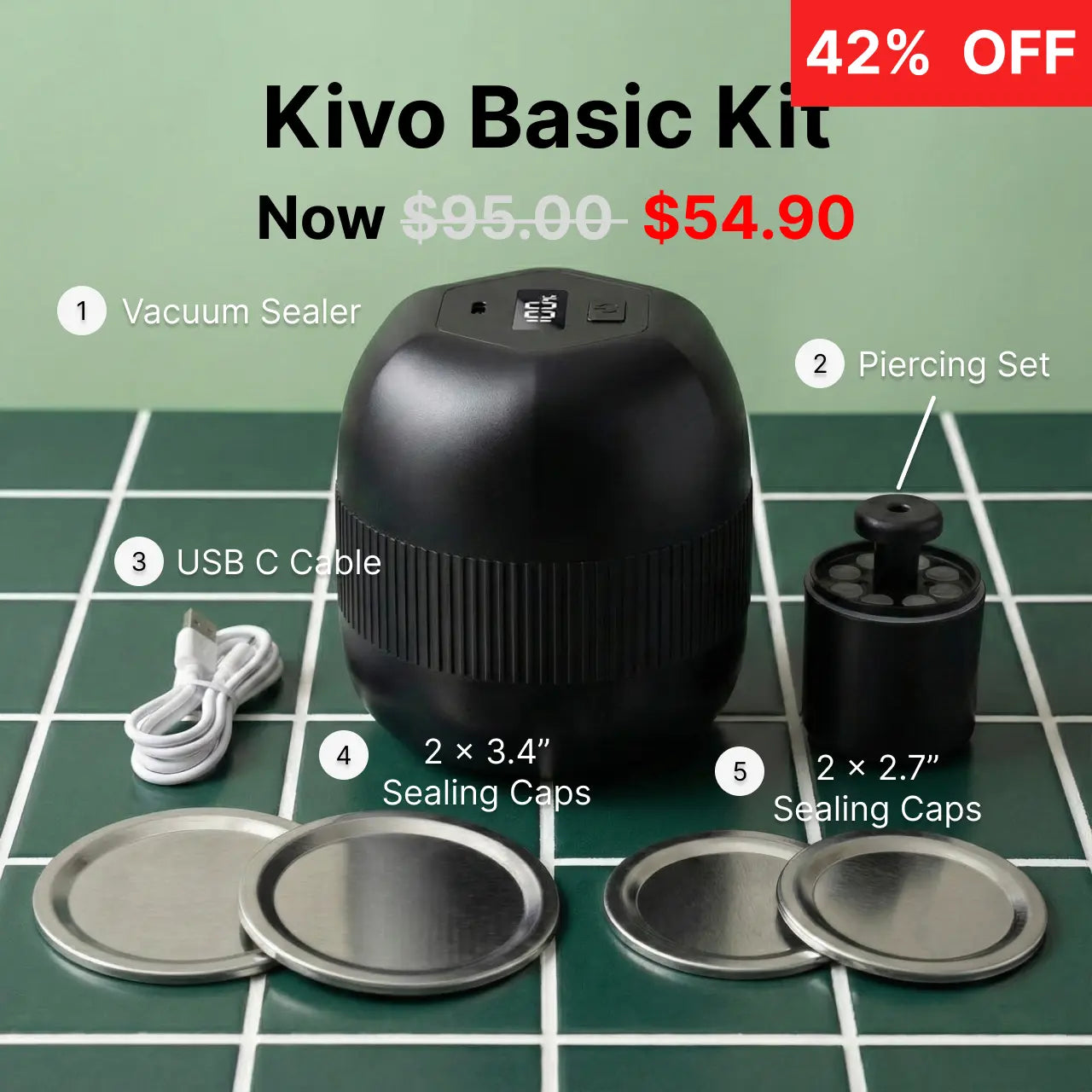 Kivo 6-in-1 Mason Jar Vacuum Sealer