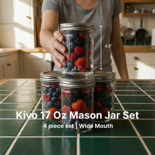 Kivo 17 Oz Wide Mouth Mason Jar Set
