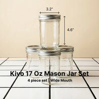 Kivo 17 Oz Wide Mouth Mason Jar Set