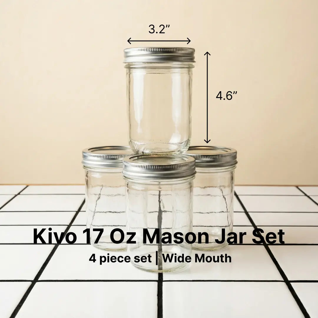 Kivo 17 Oz Wide Mouth Mason Jar Set